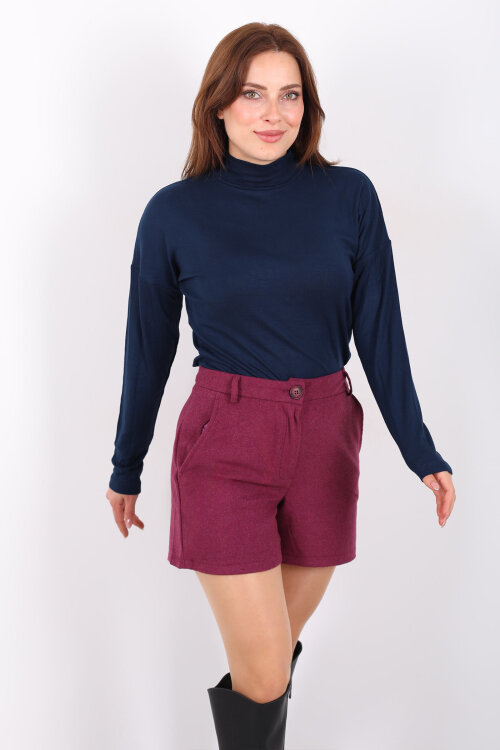 Cepli Kaşe Kadın Mürdüm Şort - 4