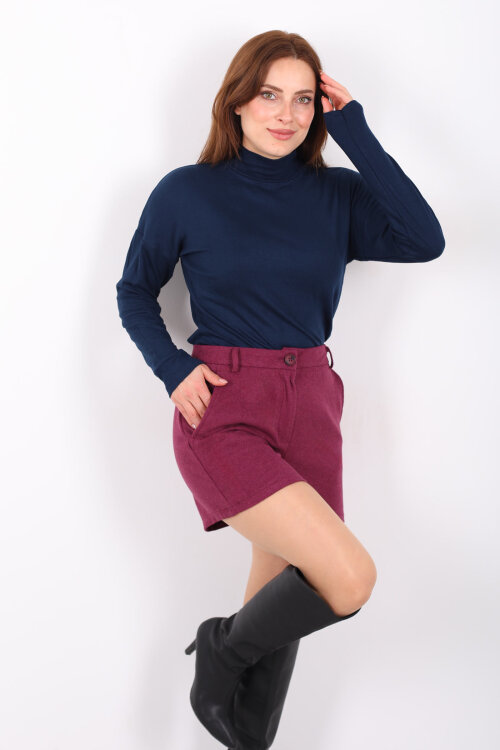 Cepli Kaşe Kadın Mürdüm Şort - 6