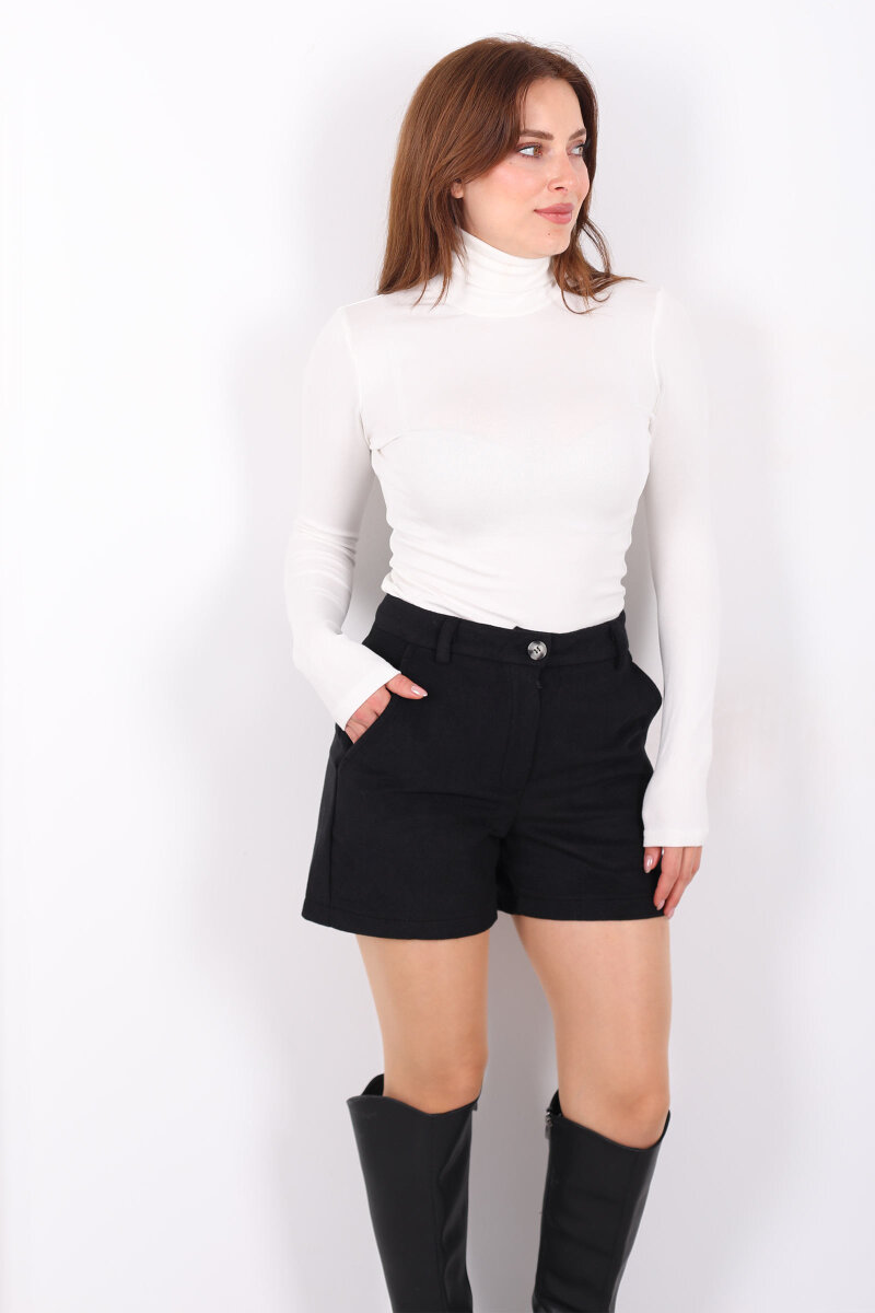 Cepli Kaşe Kadın Siyah Şort - 3