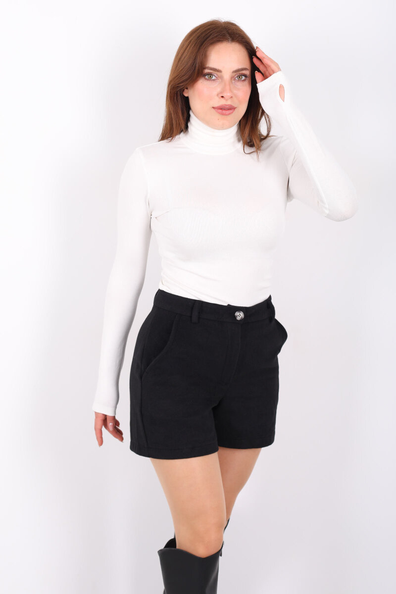 Cepli Kaşe Kadın Siyah Şort - 1