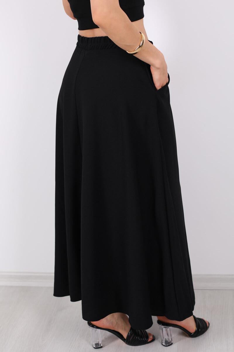 Cepli Midi Kloş Siyah Krep Kadın Etek - 4