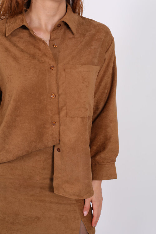 Cepli Süet Taba Kadın Gömlek - Berox (1)