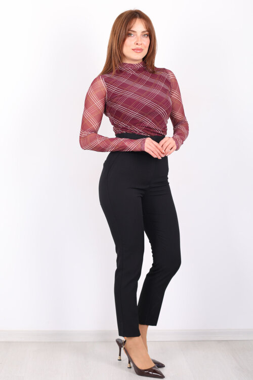 Cepsiz Yüksek Bel Siyah Kadın Kumaş Pantolon - 3