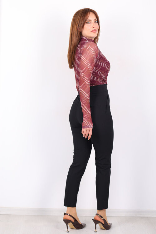 Cepsiz Yüksek Bel Siyah Kadın Kumaş Pantolon - 5