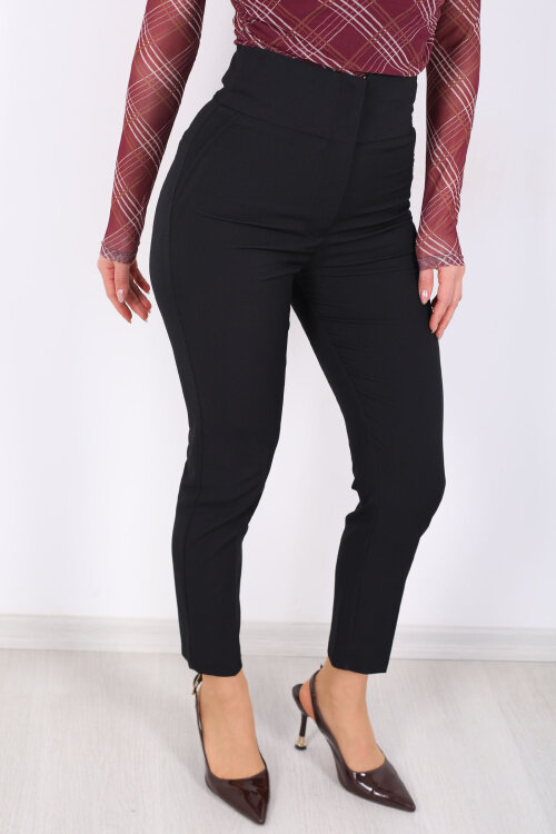 Cepsiz Yüksek Bel Siyah Kadın Kumaş Pantolon - Berox (1)