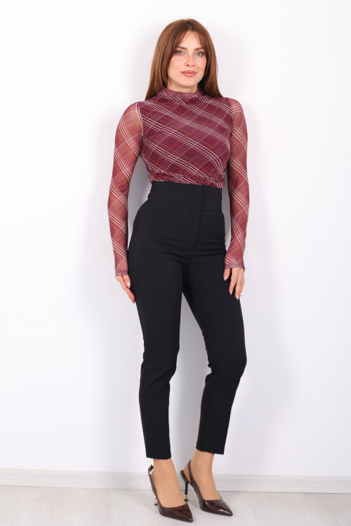 Cepsiz Yüksek Bel Siyah Kadın Kumaş Pantolon - 6