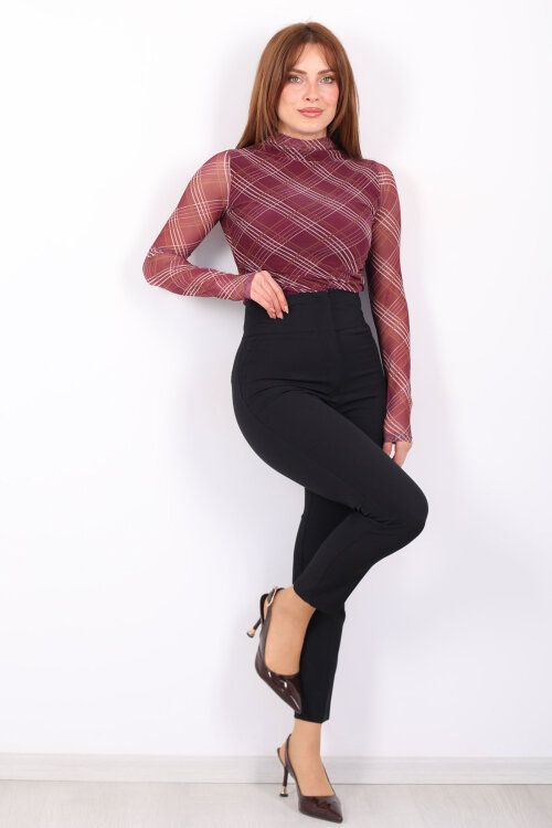 Cepsiz Yüksek Bel Siyah Kadın Kumaş Pantolon - 4