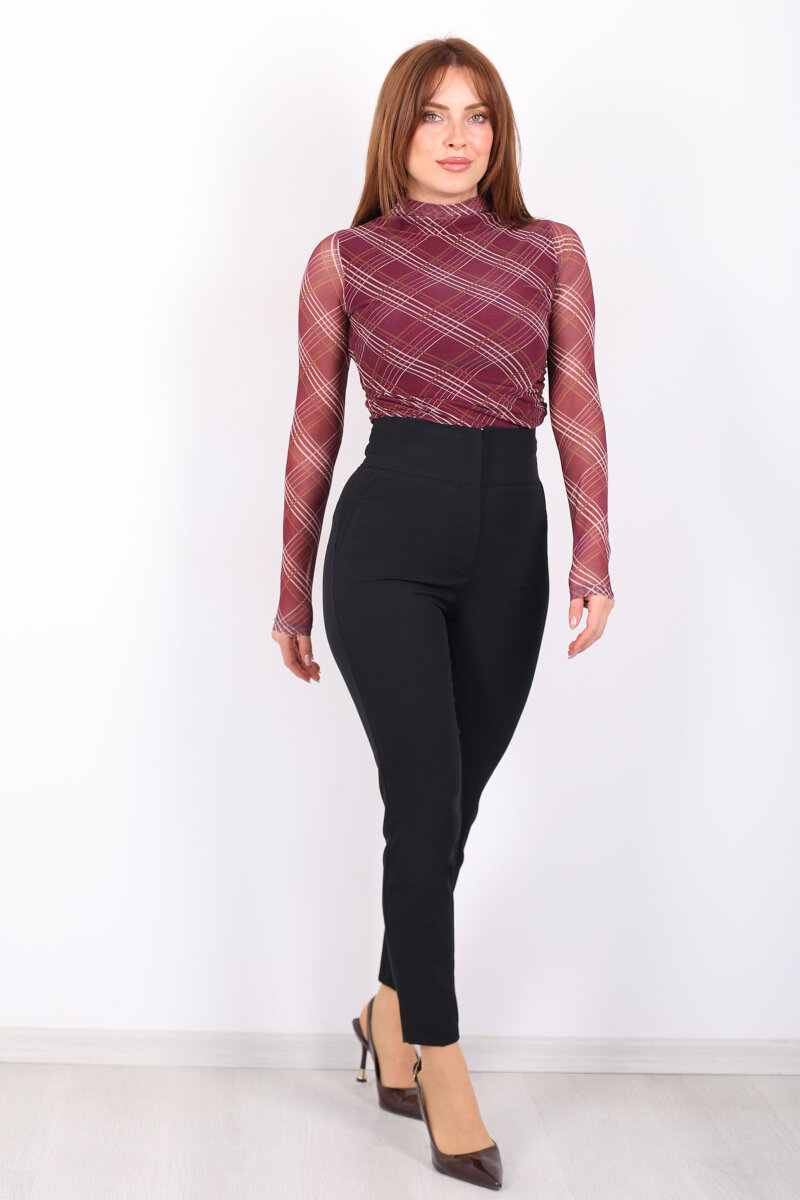 Cepsiz Yüksek Bel Siyah Kadın Kumaş Pantolon - 1