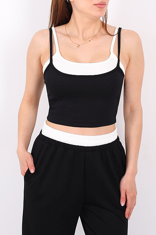 Çift Askılı Kadın Siyah Crop-Pantolon Takım - Berox (1)