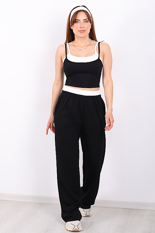 Çift Askılı Kadın Siyah Crop-Pantolon Takım - 7
