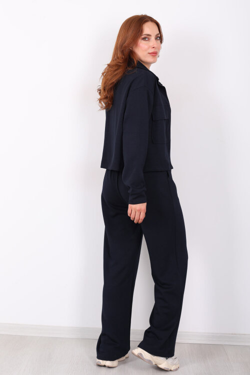 Çift Cep Kapaklı Fermuarlı Lacivert Kadın Takım - Berox (1)