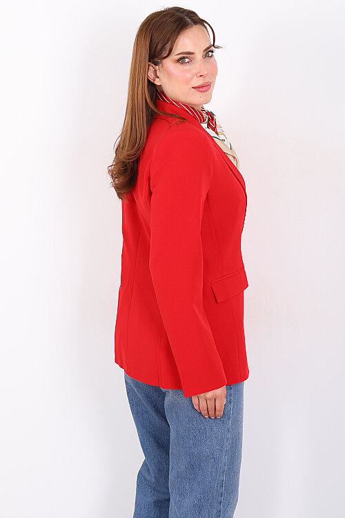 Çift Cep Kapaklı Gold Düğmeli Kırmızı Kadın Blazer Ceket - 6