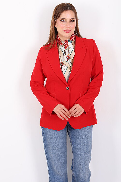 Çift Cep Kapaklı Gold Düğmeli Kırmızı Kadın Blazer Ceket - Berox