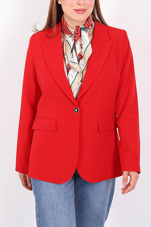 Çift Cep Kapaklı Gold Düğmeli Kırmızı Kadın Blazer Ceket - Berox (1)