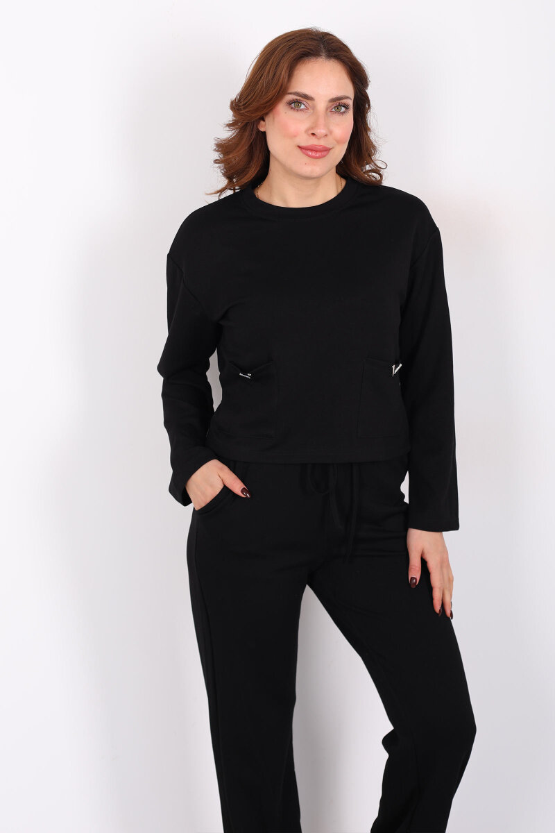 Çift Cepli Aksesuarlı Detaylı Siyah Kadın Pantolon Takım - 4