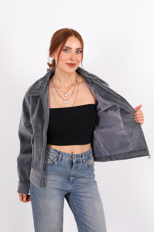 Çift Cepli Antrasit Kadın Fox Ceket - 5