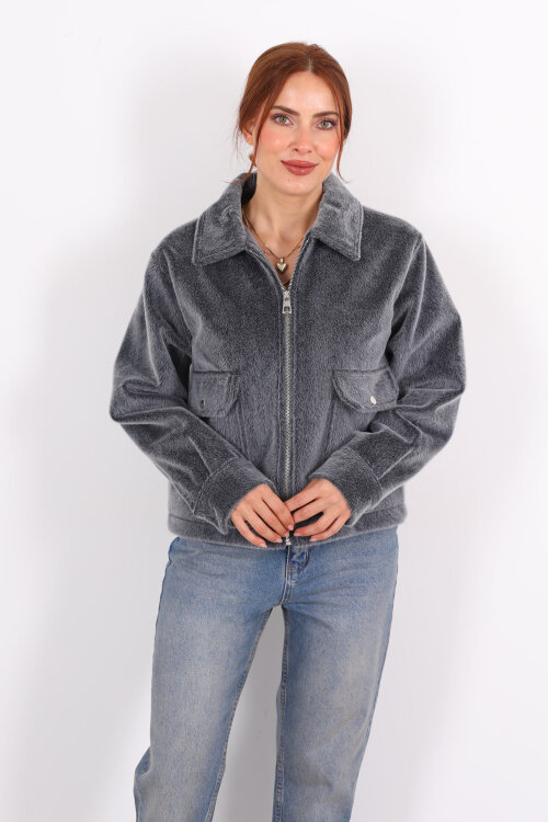 Çift Cepli Antrasit Kadın Fox Ceket - 4