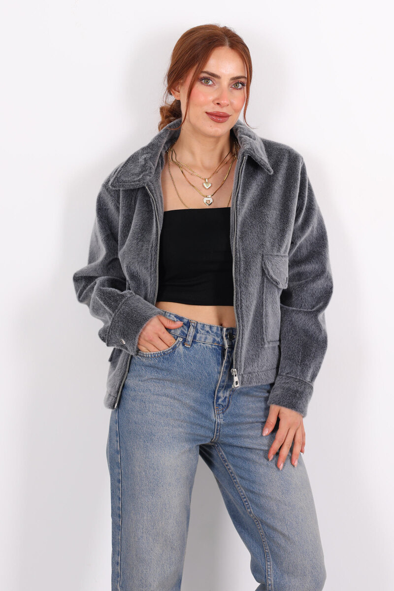 Çift Cepli Antrasit Kadın Fox Ceket - 7