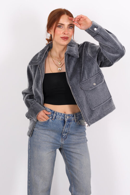 Çift Cepli Antrasit Kadın Fox Ceket - Berox