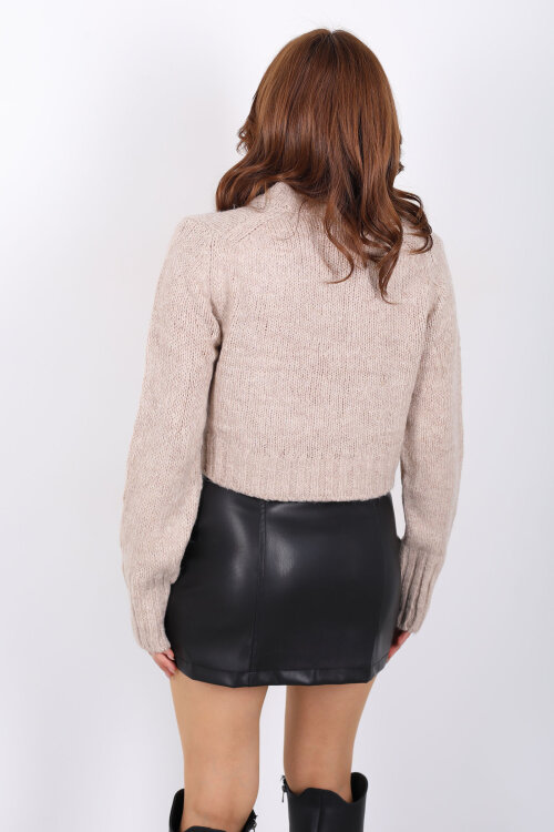 Çift Cepli Kadın Vizon Crop Triko Kazak - Berox (1)