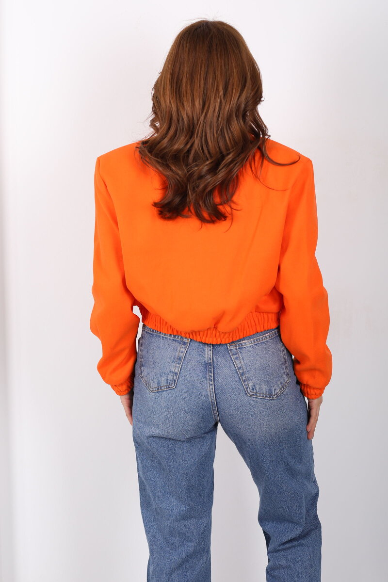 Çift Cepli Kaşe Kadın Turuncu Bomber Ceket - 5
