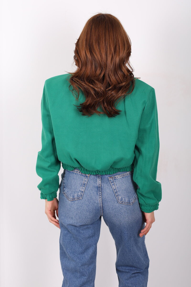 Çift Cepli Kaşe Kadın Yeşil Bomber Ceket - 5