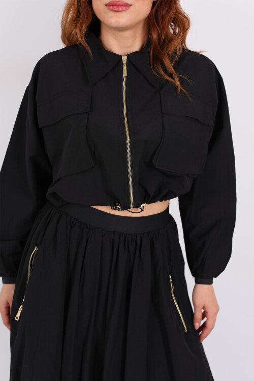 Çift Cepli Siyah Kadın Midi Etek-Ceket Takım - Berox (1)