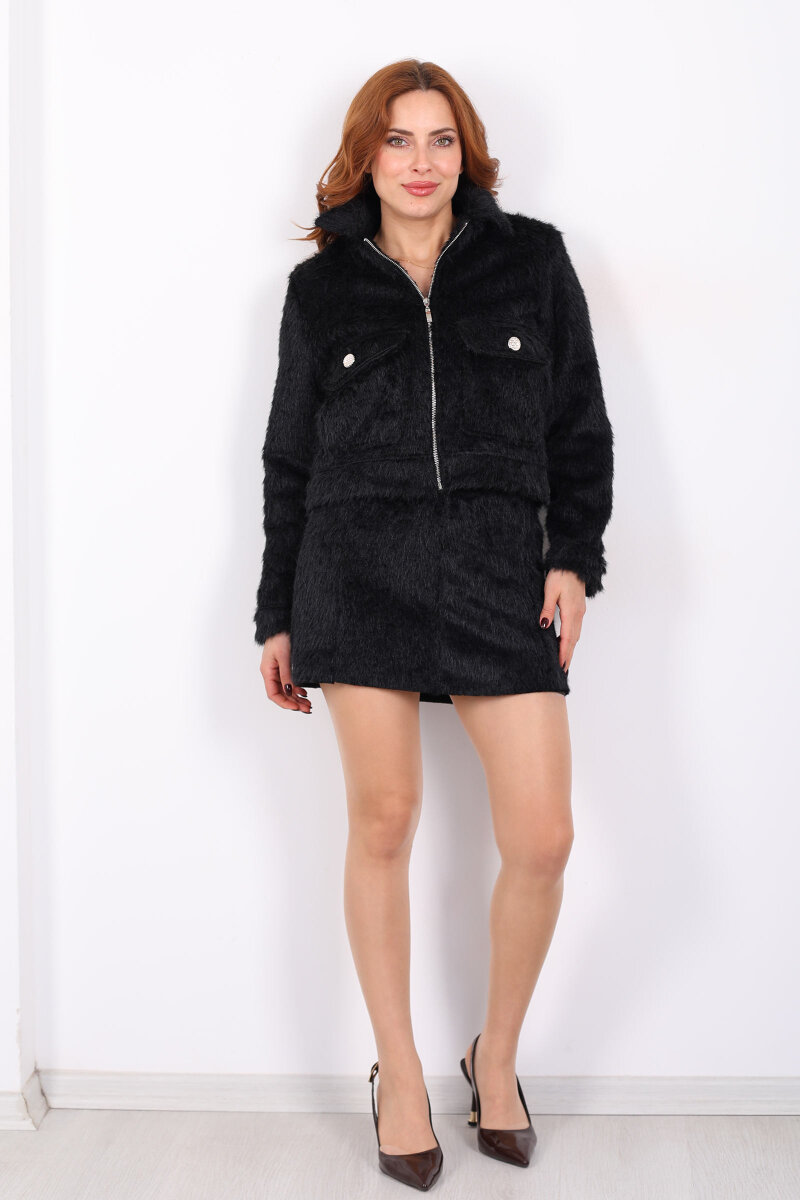 Çift Cepli Siyah Kadın Suni Kürk Ceket - 6