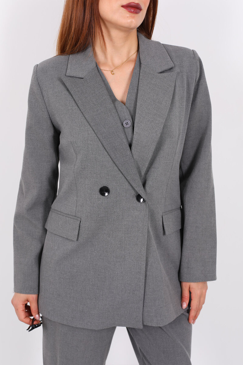 Çift Düğmeli Antrasit Kadın Blazer Ceket - 2