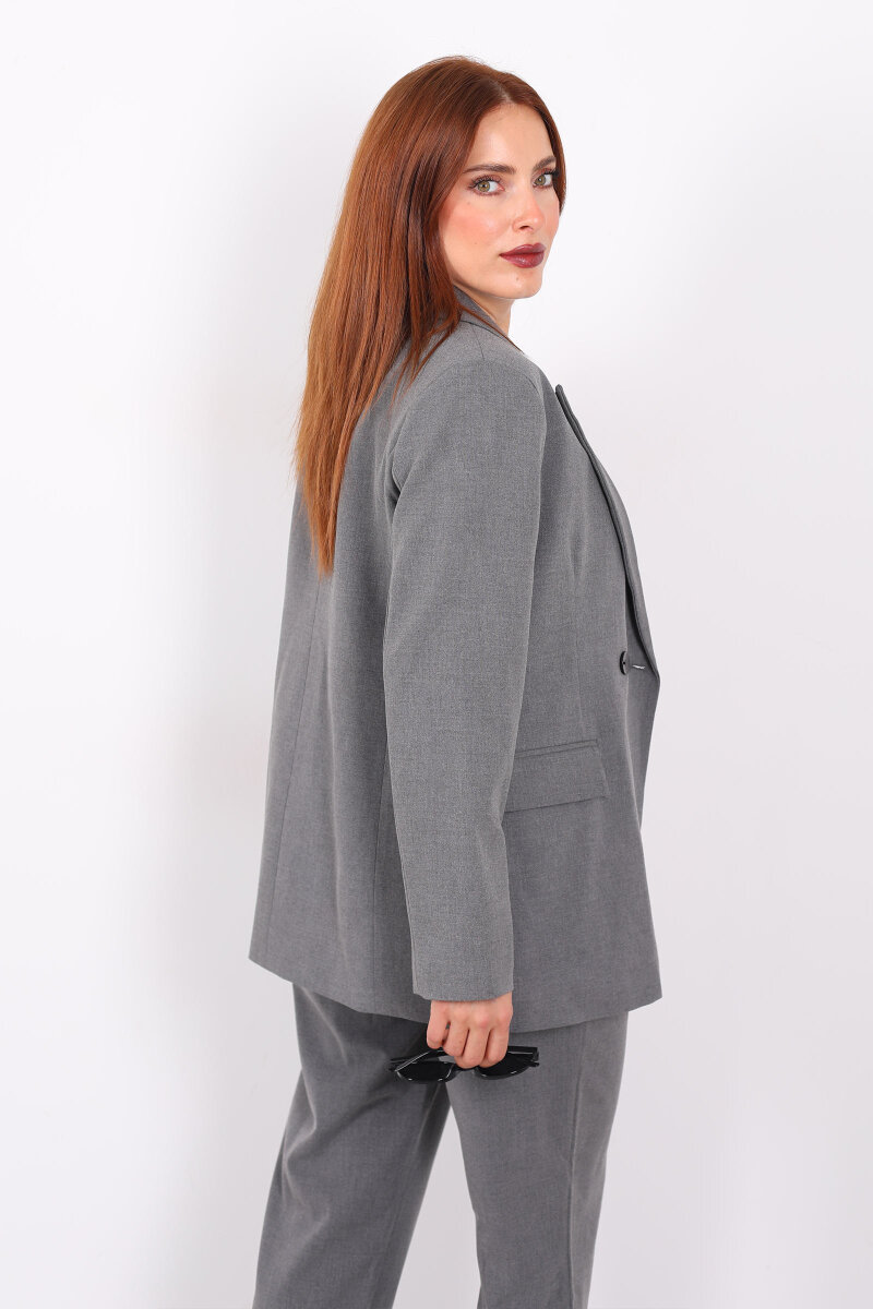 Çift Düğmeli Antrasit Kadın Blazer Ceket - 5