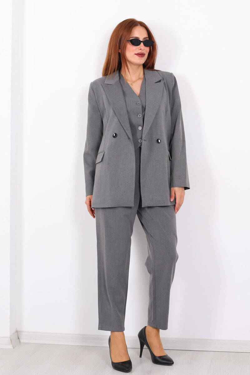 Çift Düğmeli Antrasit Kadın Blazer Ceket - 1