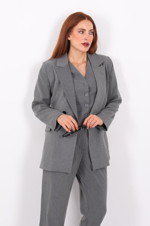 Çift Düğmeli Antrasit Kadın Blazer Ceket - 6