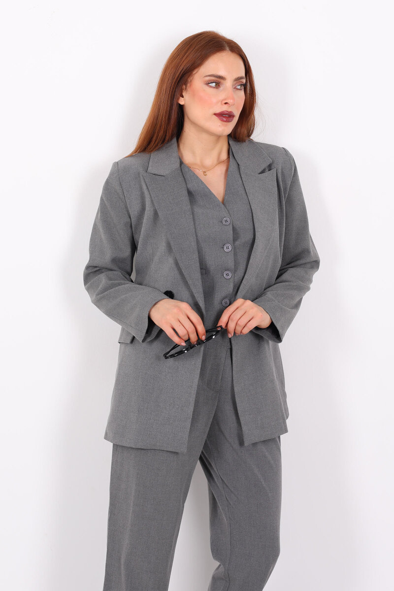 Çift Düğmeli Antrasit Kadın Blazer Ceket - 6