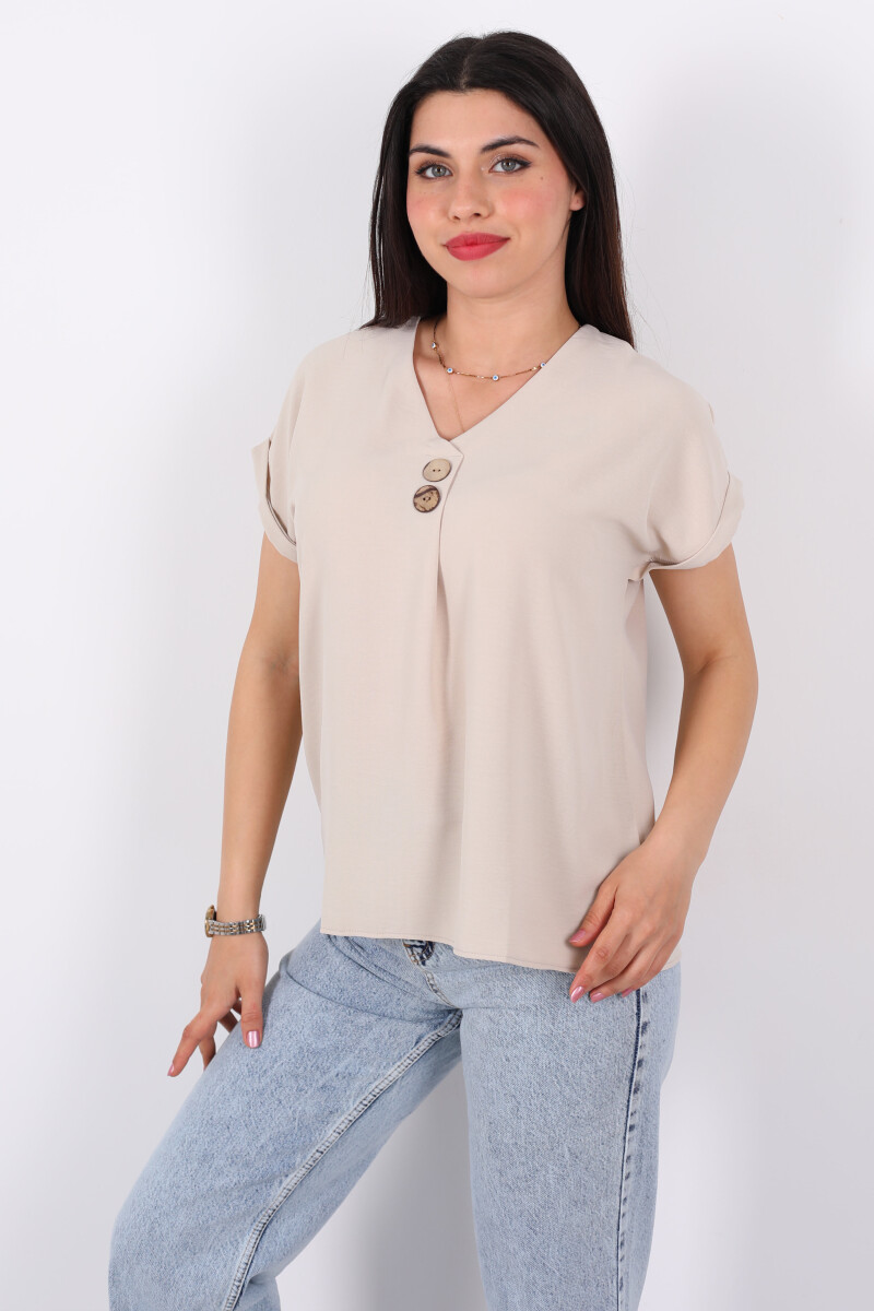 Çift Düğmeli Bej Kadın Ayrobin Bluz - 3