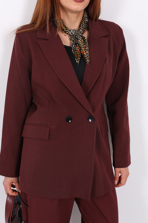 Çift Düğmeli Bordo Kadın Blazer Ceket - Berox (1)