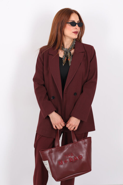 Çift Düğmeli Bordo Kadın Blazer Ceket - 3