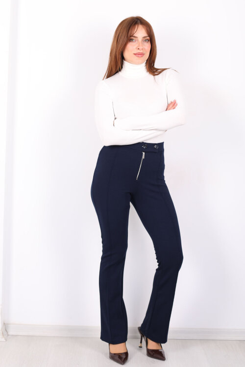 Çift Düğmeli Çimalı Venedik Lacivert Kadın İspanyol Pantolon - 3