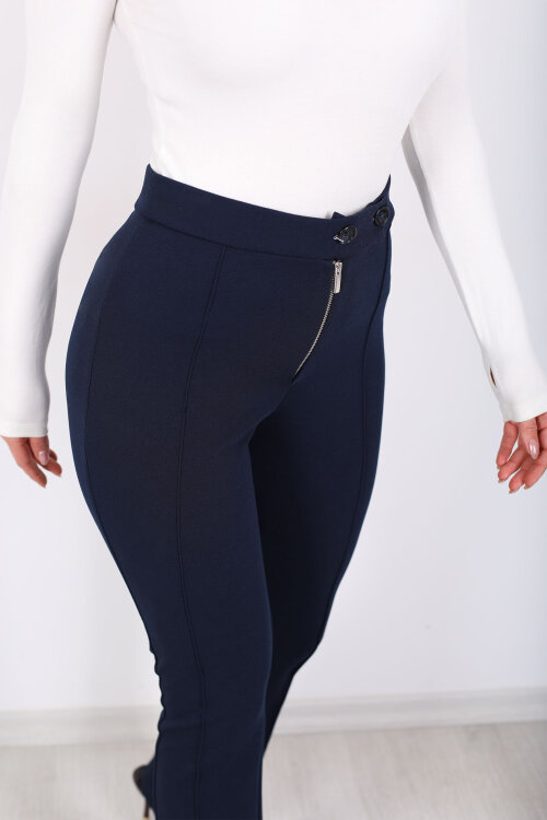 Çift Düğmeli Çimalı Venedik Lacivert Kadın İspanyol Pantolon - Berox (1)