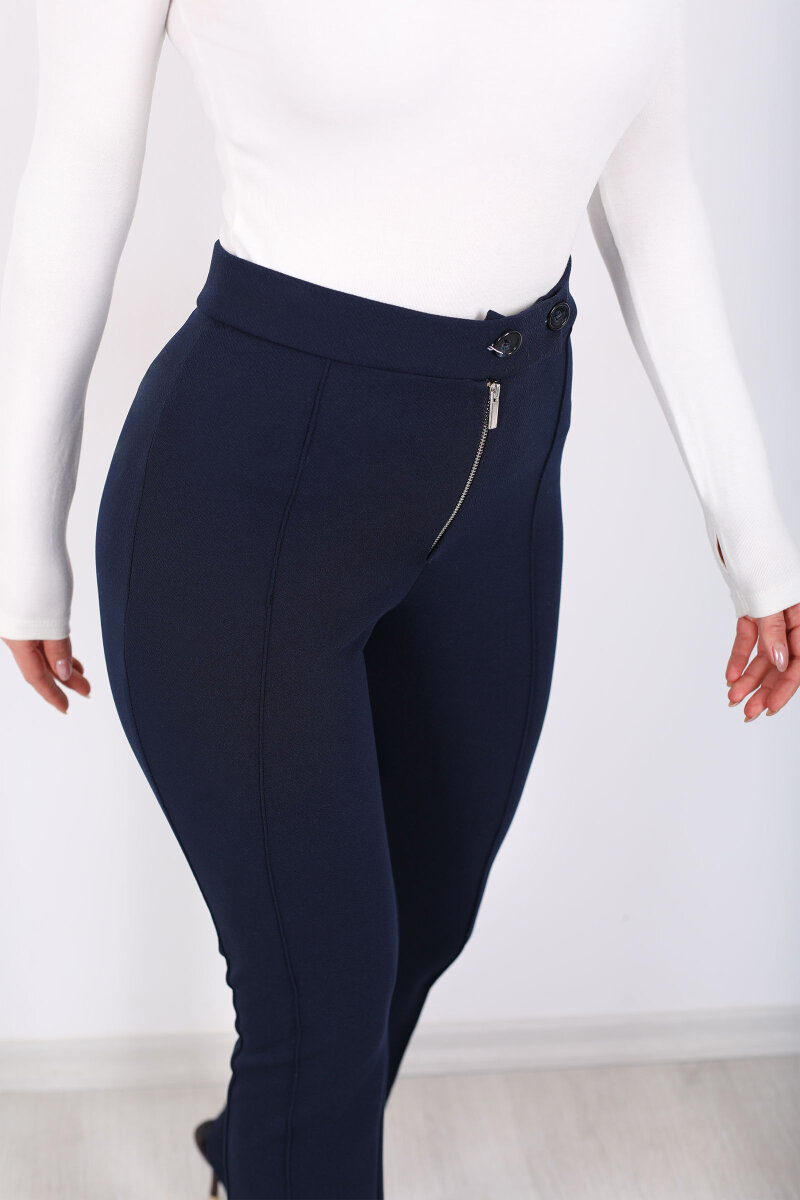 Çift Düğmeli Çimalı Venedik Lacivert Kadın İspanyol Pantolon - 2