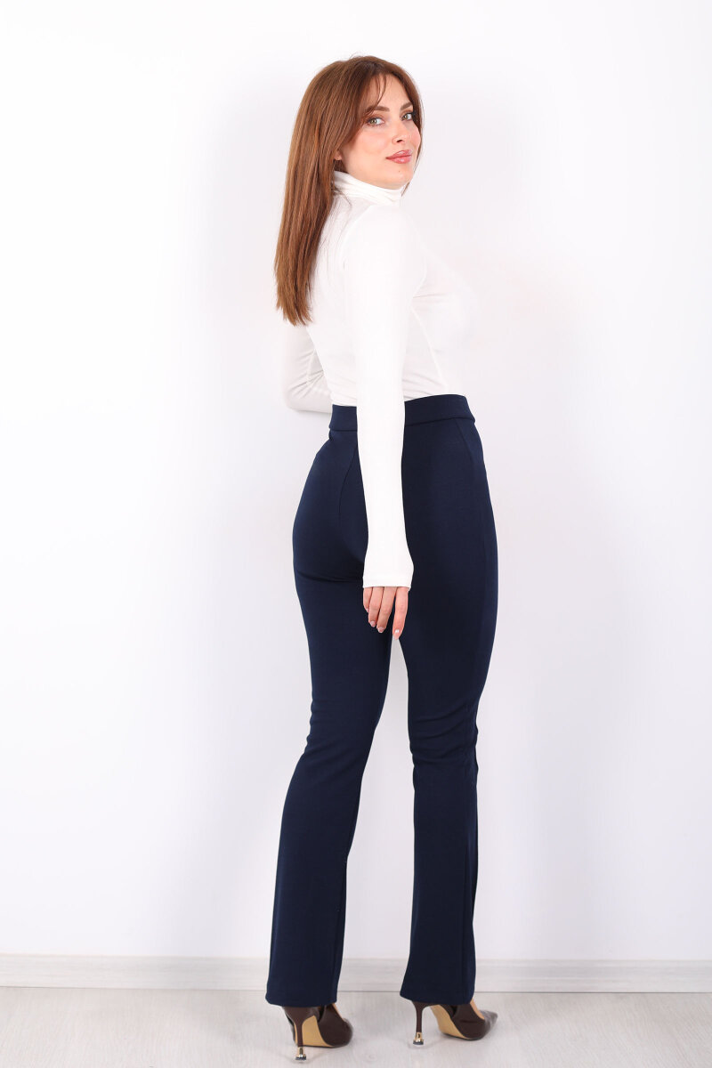 Çift Düğmeli Çimalı Venedik Lacivert Kadın İspanyol Pantolon - 5