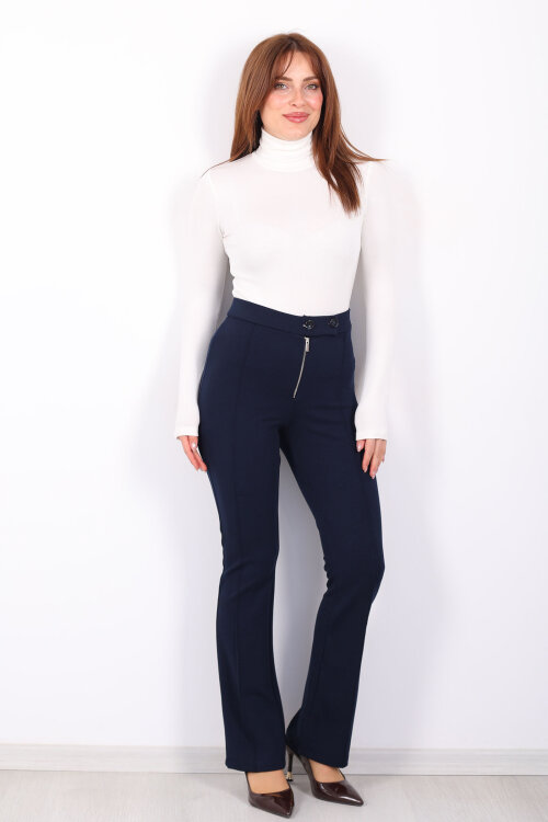 Çift Düğmeli Çimalı Venedik Lacivert Kadın İspanyol Pantolon - 6