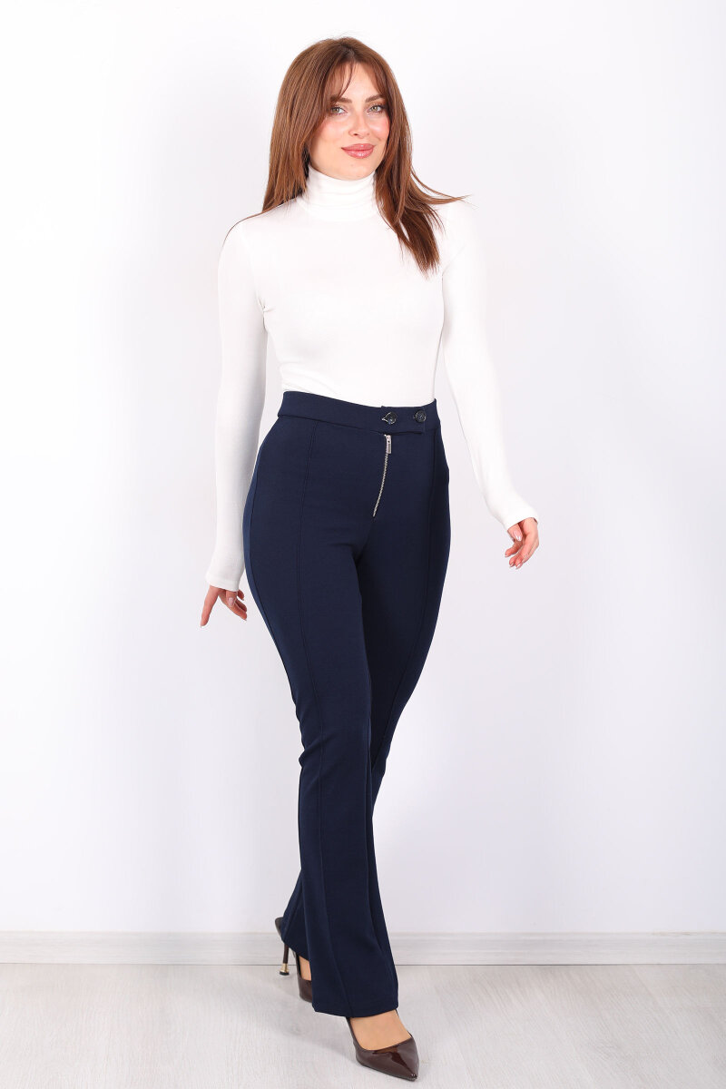 Çift Düğmeli Çimalı Venedik Lacivert Kadın İspanyol Pantolon - 1