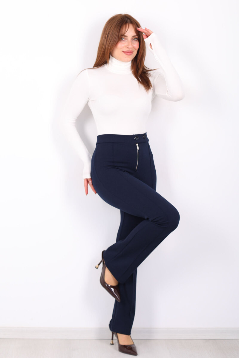 Çift Düğmeli Çimalı Venedik Lacivert Kadın İspanyol Pantolon - 4