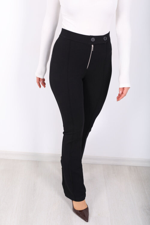Çift Düğmeli Çimalı Venedik Siyah Kadın İspanyol Pantolon - Berox (1)