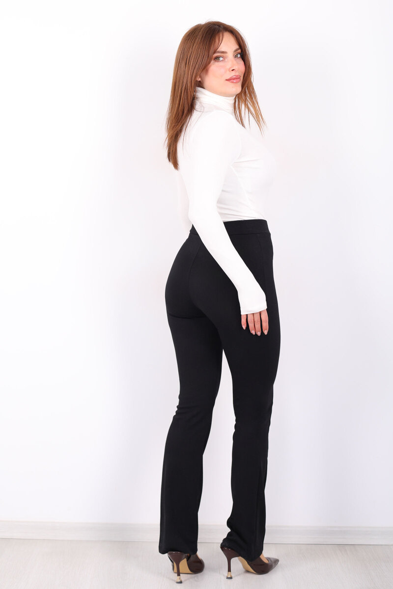 Çift Düğmeli Çimalı Venedik Siyah Kadın İspanyol Pantolon - 6