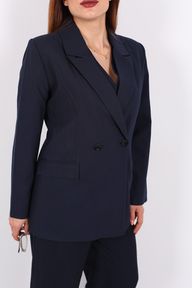 Çift Düğmeli Lacivert Kadın Blazer Ceket - 2