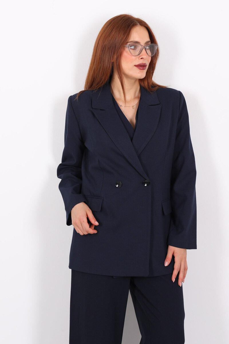 Çift Düğmeli Lacivert Kadın Blazer Ceket - 3