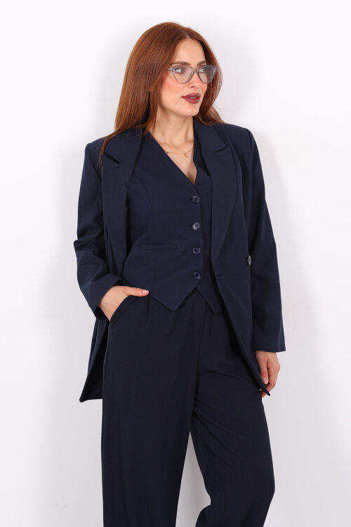 Çift Düğmeli Lacivert Kadın Blazer Ceket - Berox