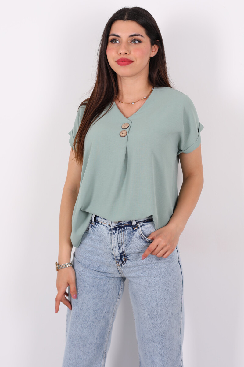 Çift Düğmeli Mint Yeşili Kadın Bluz - 4