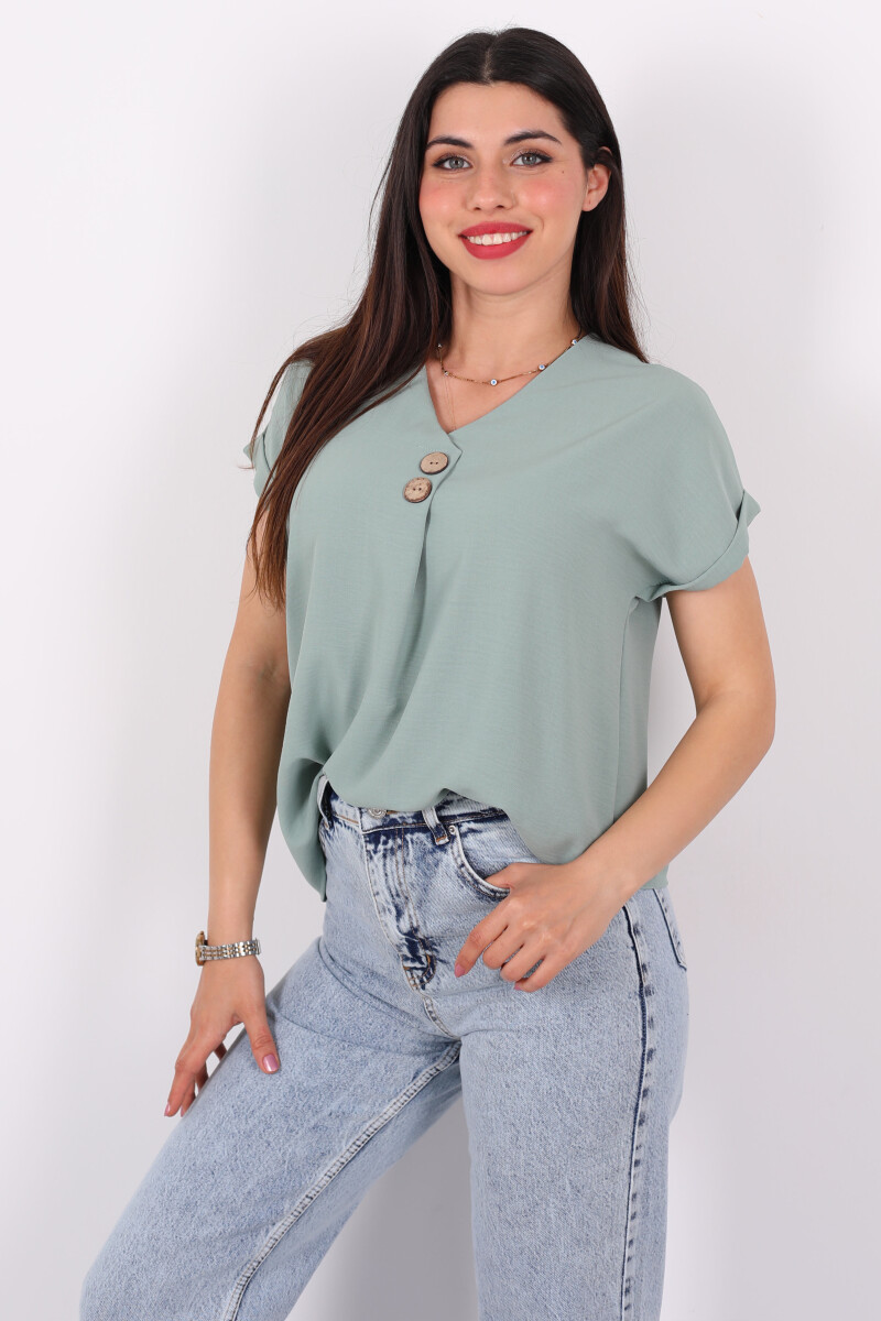 Çift Düğmeli Mint Yeşili Kadın Bluz - 5